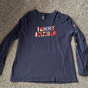 Tommy Hilfiger m Navy Long Sleeve T-Shirt with flags